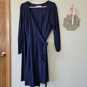 Loft Plus Elegant Navy Stretch Wrap Dress 18W